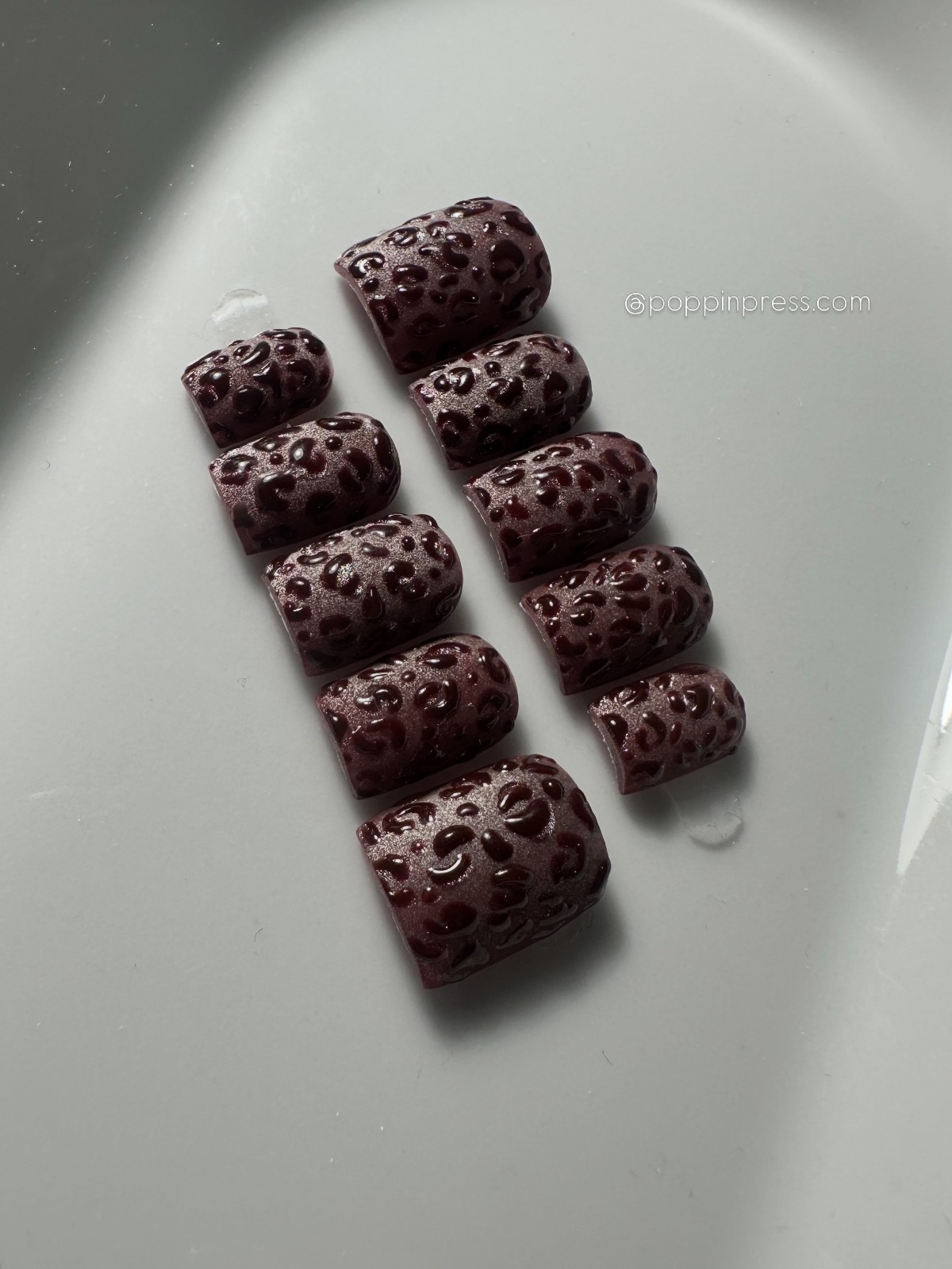 Hand-painted press-on nails in a square shape, Velvet choco design, photo 4