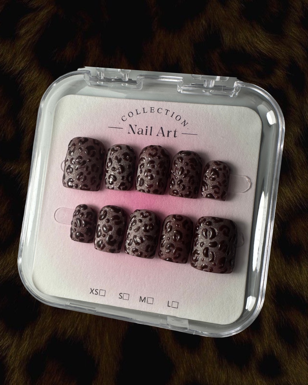Hand-painted press-on nails in a square shape, Velvet choco design, photo 3