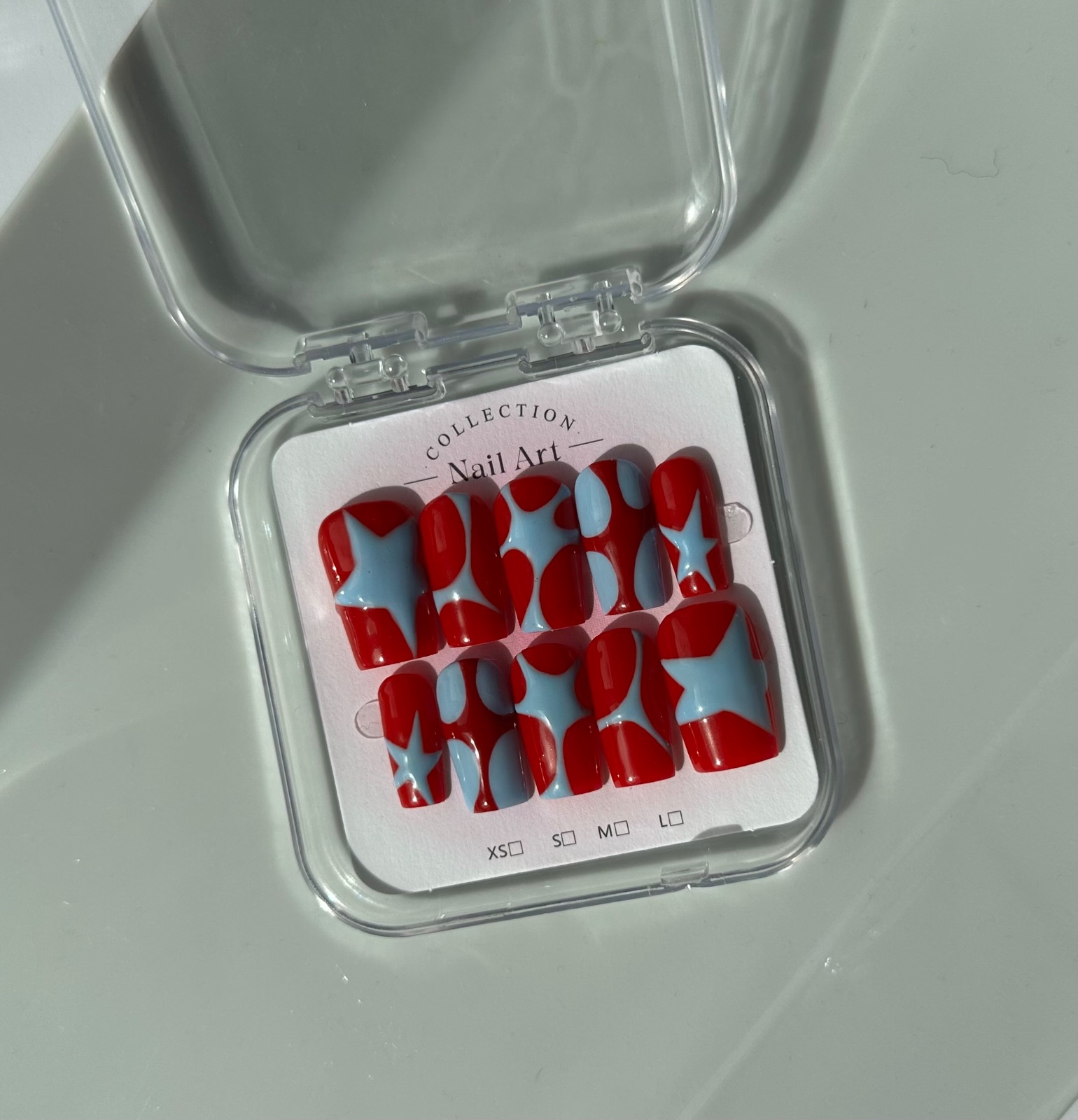 Hand-painted press-on nails in a square shape, Cherry ice design, photo 3