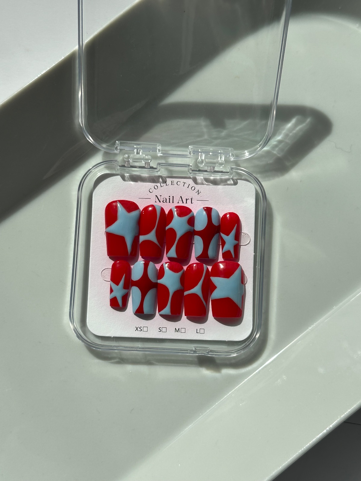 Hand-painted press-on nails in a square shape, Cherry ice design, photo 2