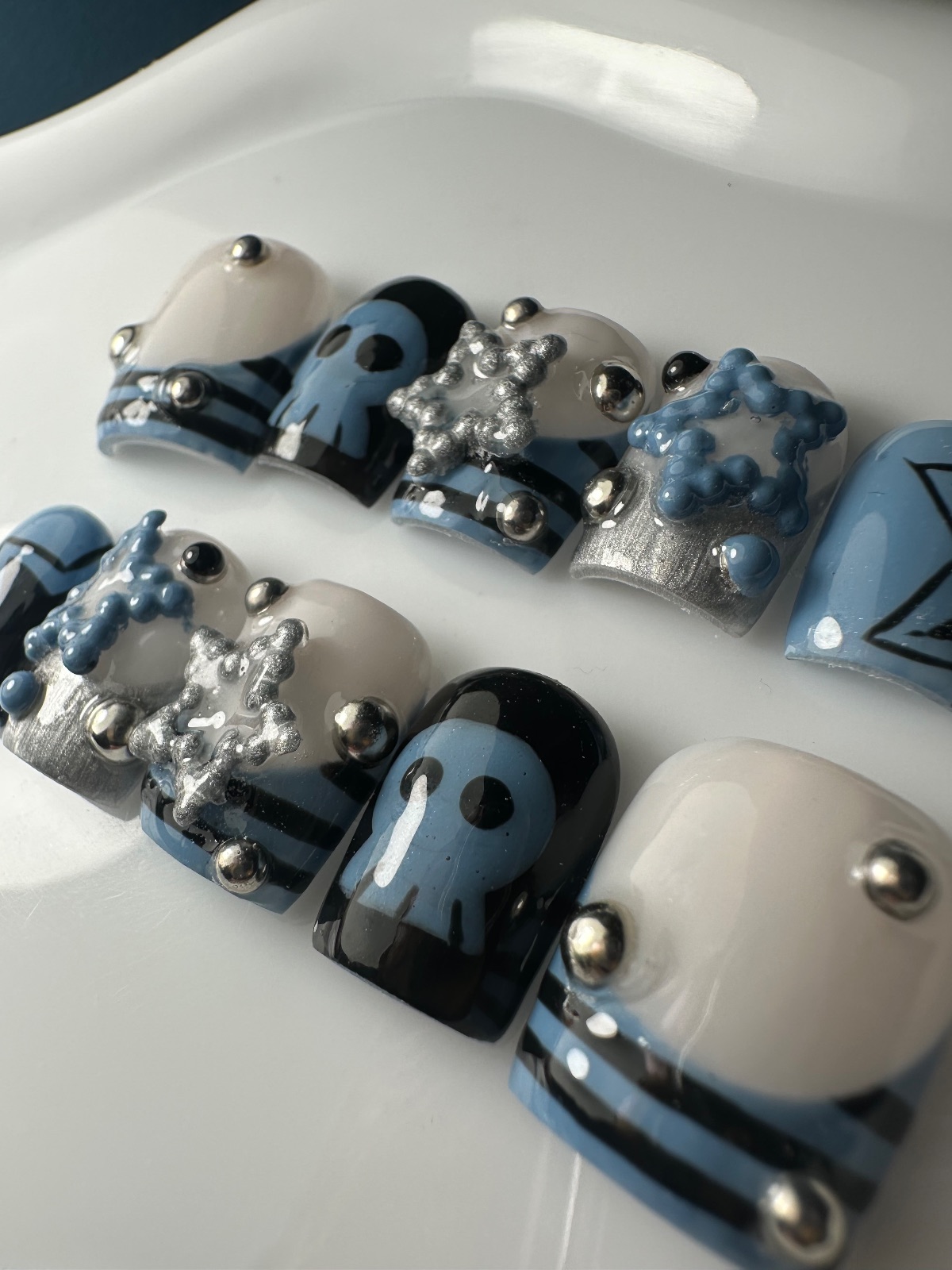 Hand-painted press-on nails in a square shape, Punk PUNK design, photo 5