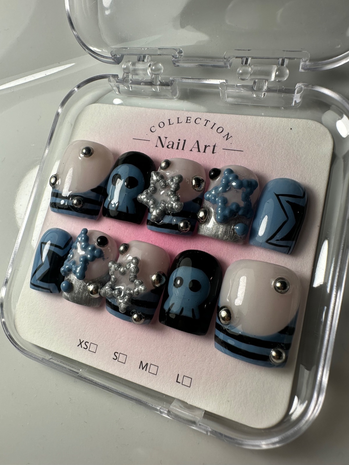 Hand-painted press-on nails in a square shape, Punk PUNK design, photo 3