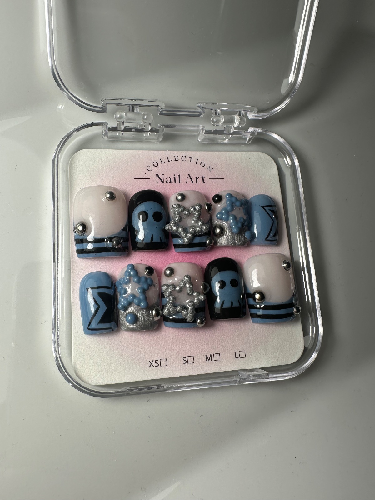 Hand-painted press-on nails in a square shape, Punk PUNK design, photo 4