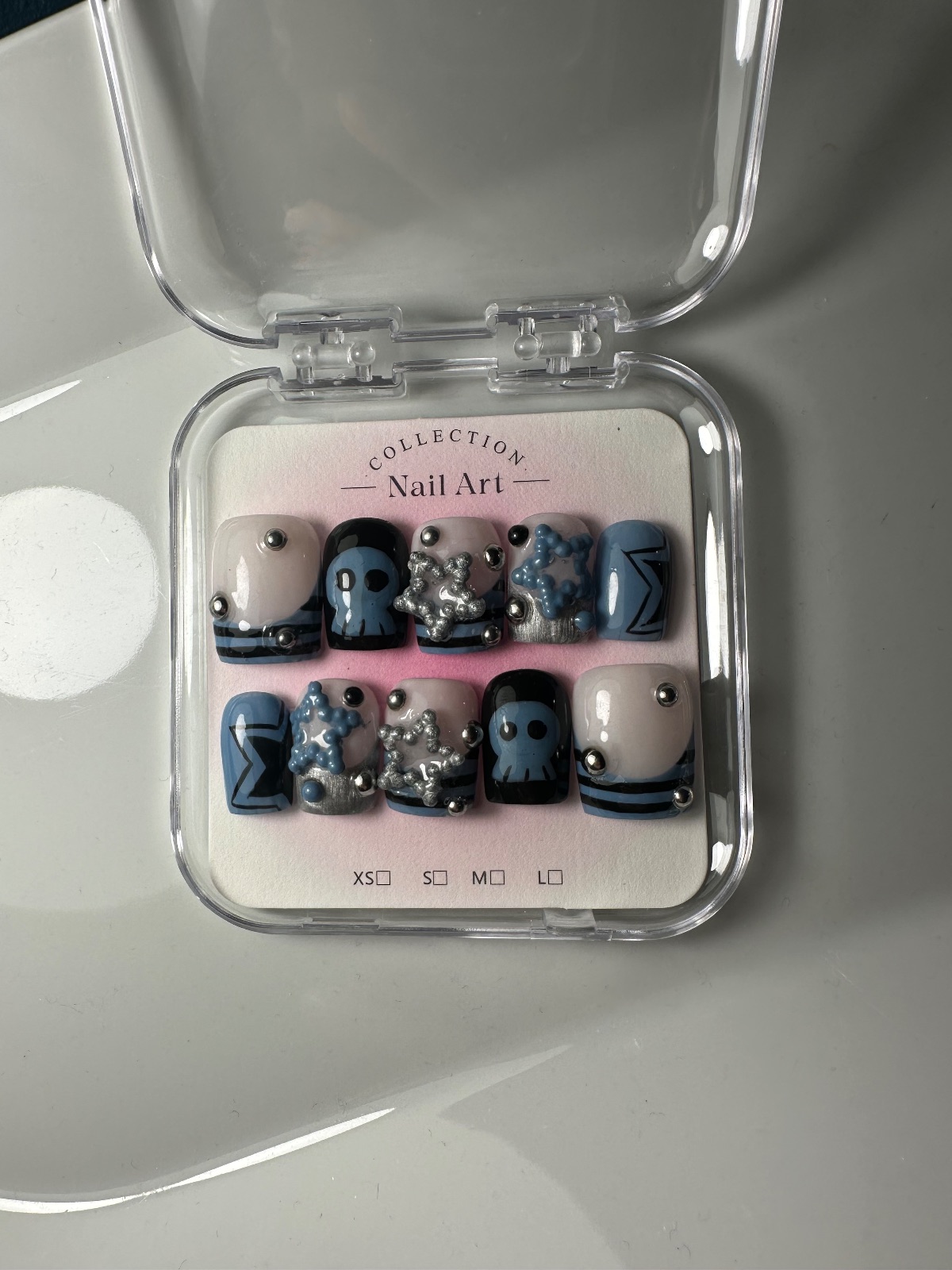 Hand-painted press-on nails in a square shape, Punk PUNK design, photo 2