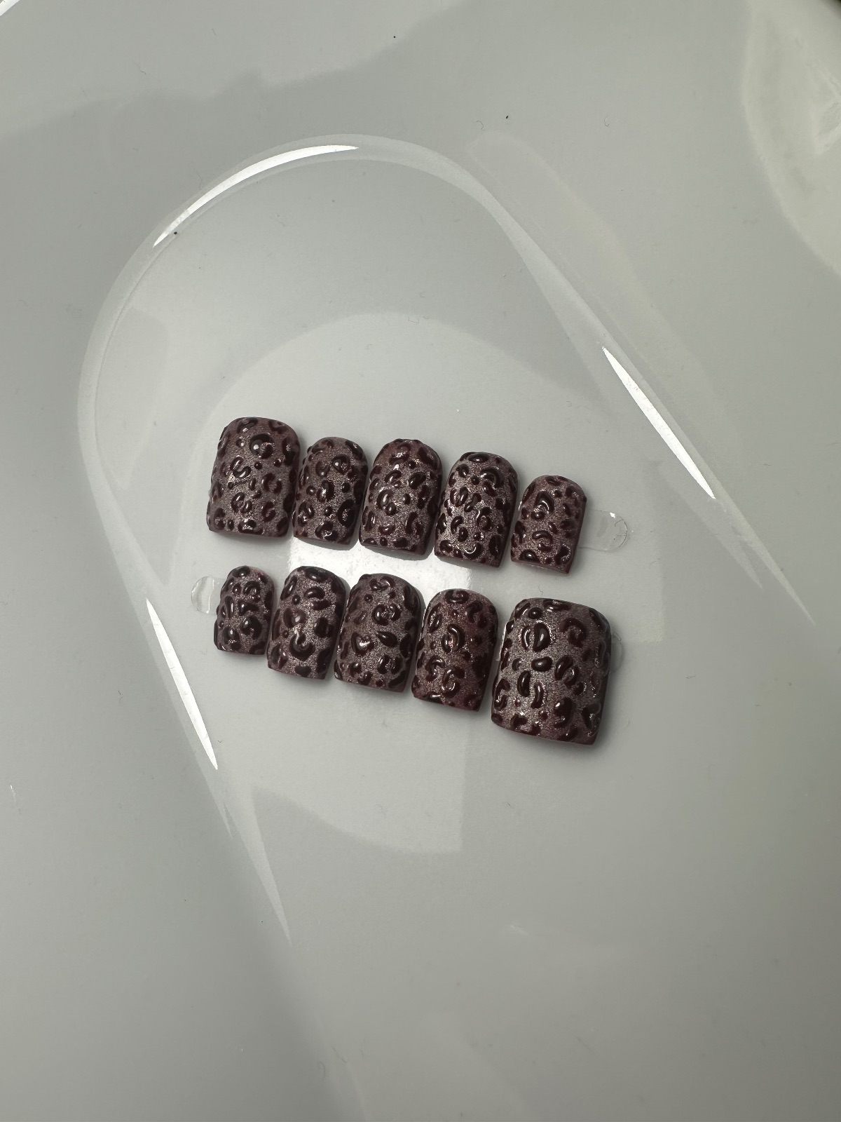 Hand-painted press-on nails in a square shape, Velvet choco design, photo 7