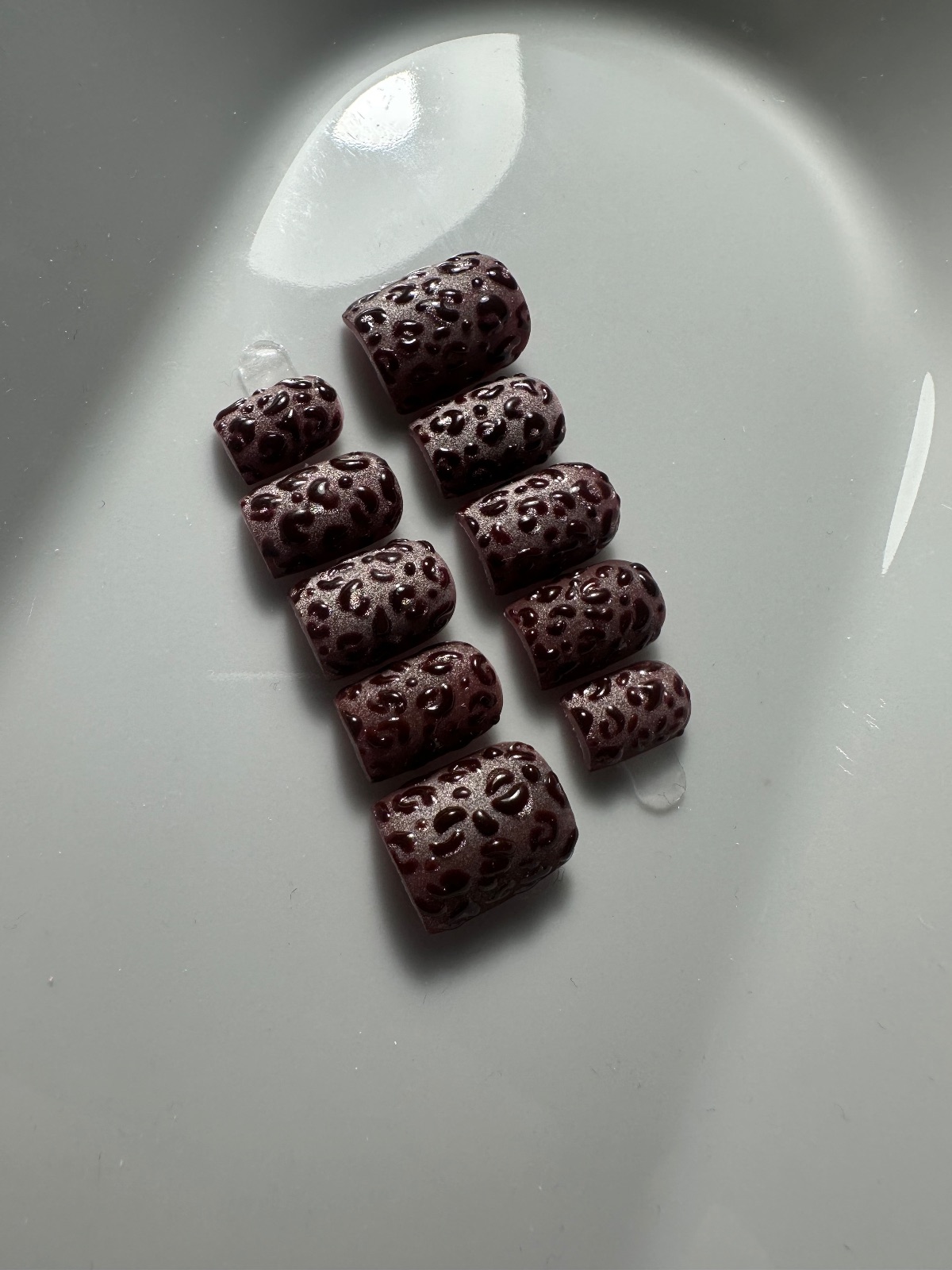 Hand-painted press-on nails in a square shape, Velvet choco design, photo 5