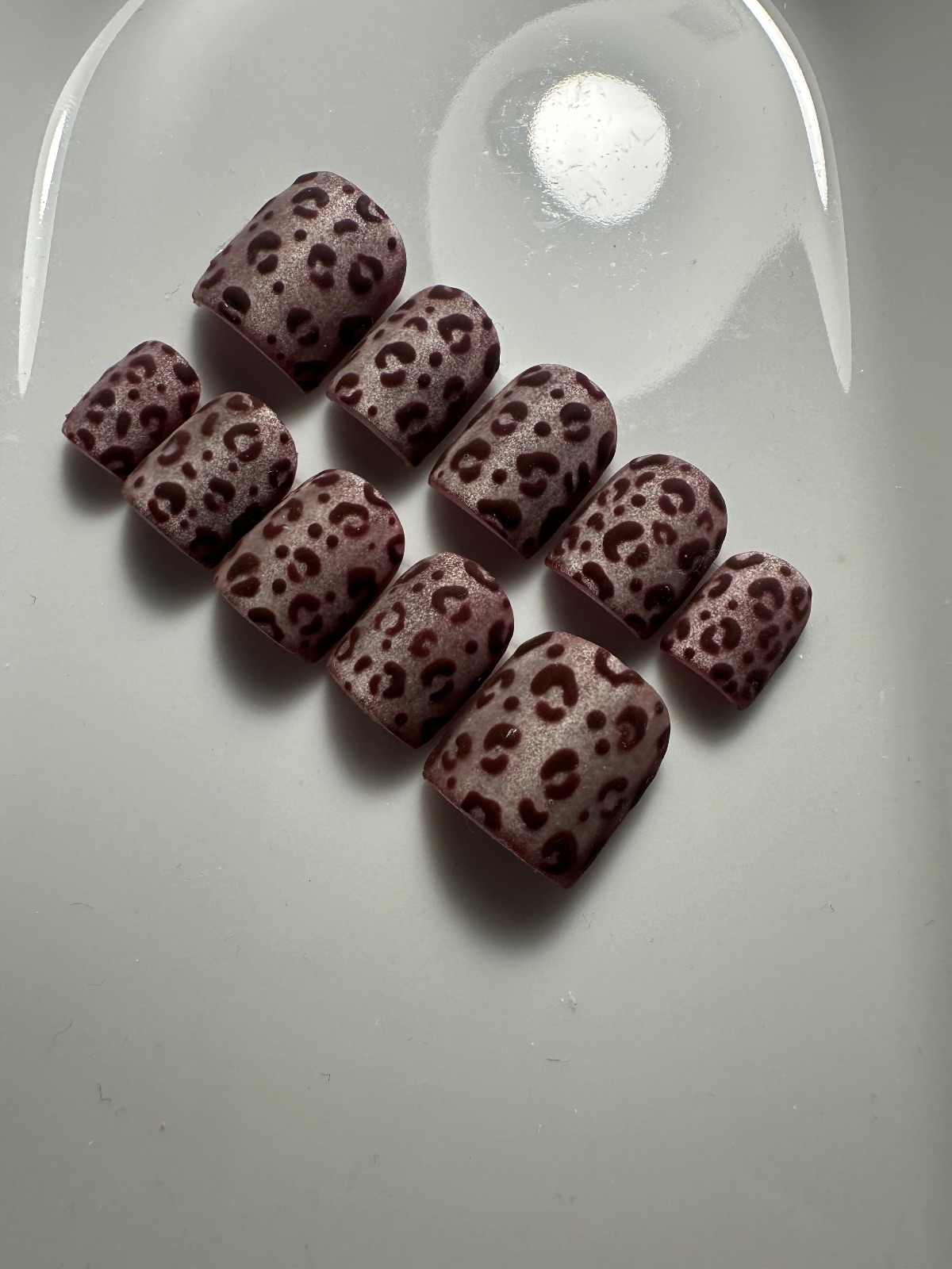 Hand-painted press-on nails in a square shape, Velvet choco mat design, photo 2