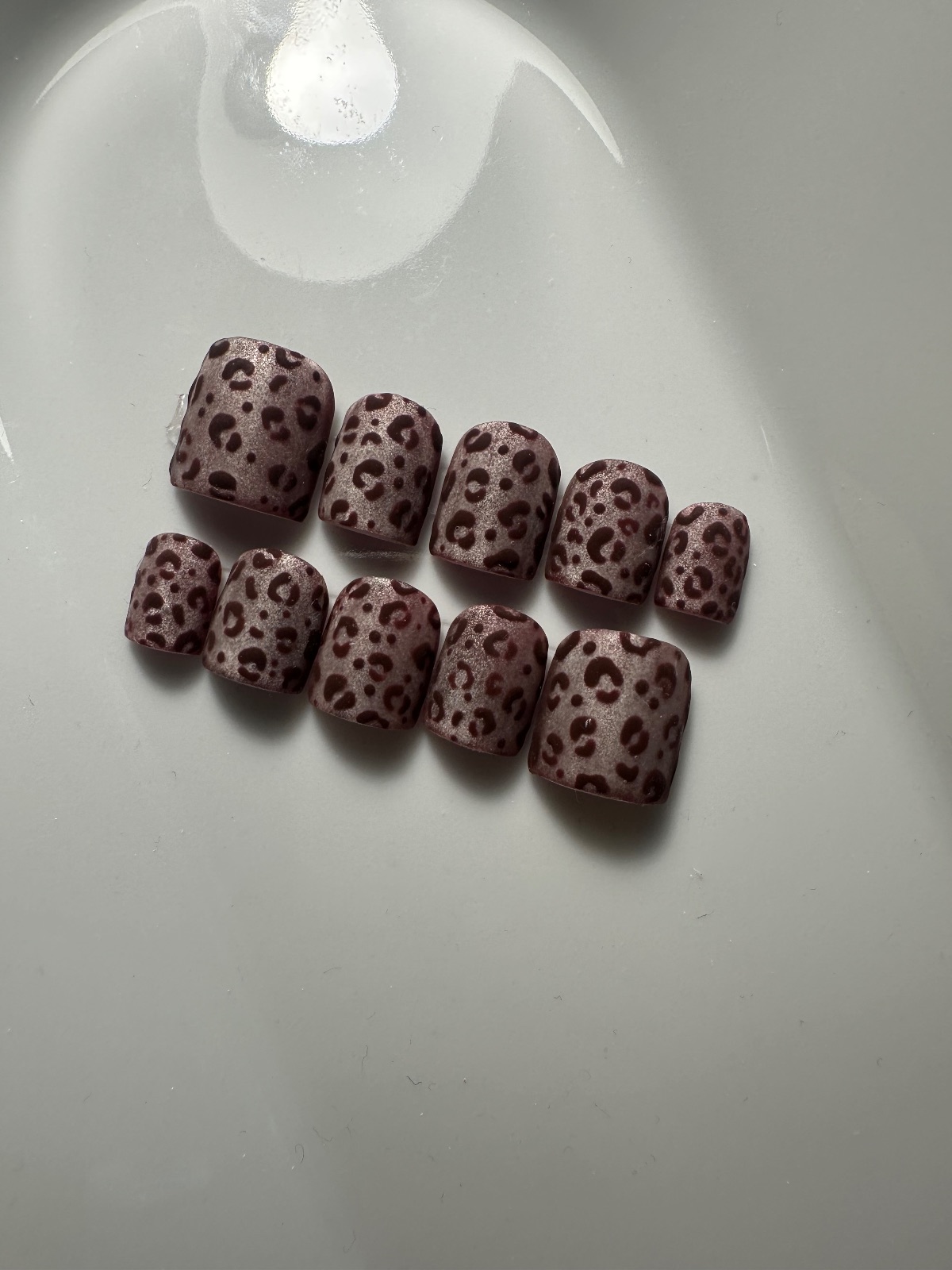 Hand-painted press-on nails in a square shape, Velvet choco mat design, photo 3
