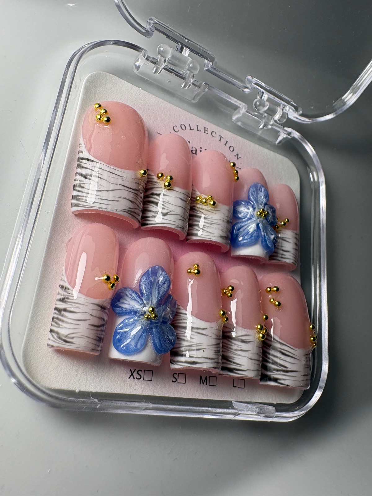 Hand-painted press-on nails in a square shape, Blue Venom design, photo 4