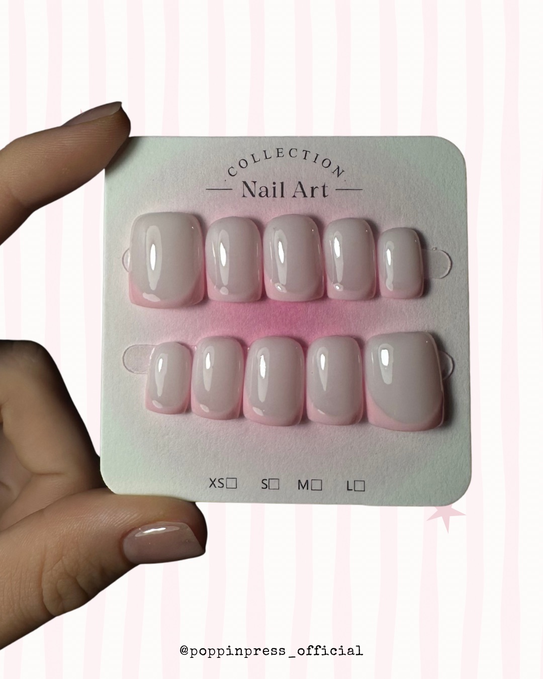 Ręcznie malowane paznokcie press-on w kształcie kwadratu, wzór Milky pinky