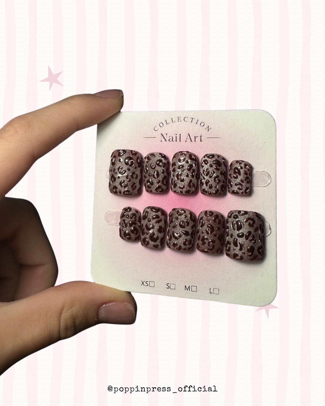 Hand-painted press-on nails in a square shape, Velvet choco design